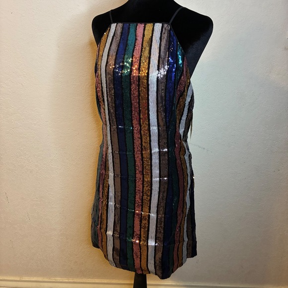 Altar'd State Dresses & Skirts - Altar'd State NWT Neva Rainbow Sequin Party Glam Vegas Dress US M Lined Strappy